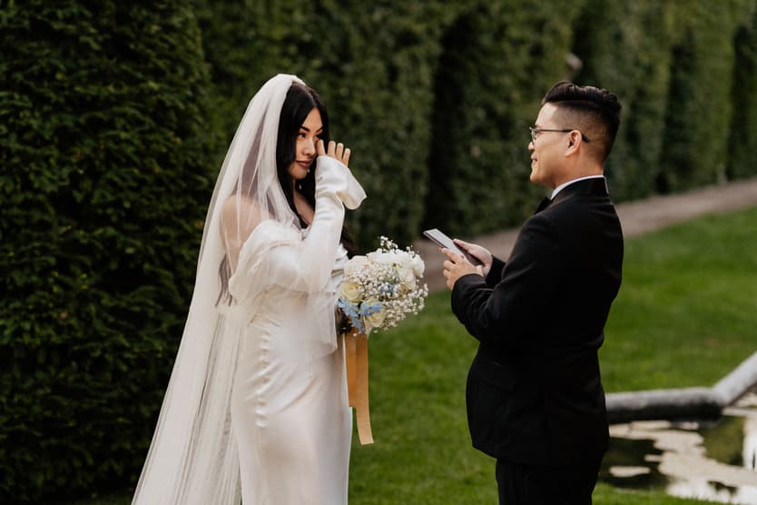 Villa Balbiano garden elopement wedding destination ceremony couple exchanging vows