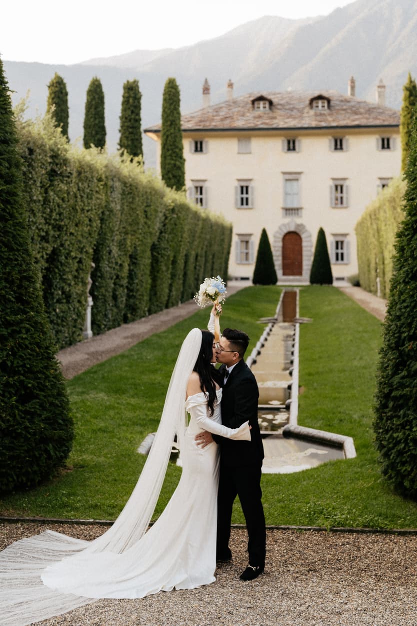 aisan couple in lake como elopement wedding at Villa Balbiano