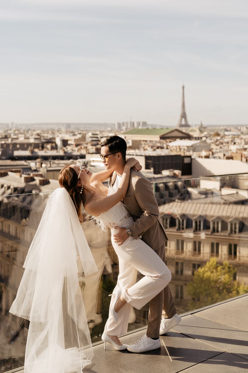 Paris Pre-wedding outfit inspiration bridal suit in white