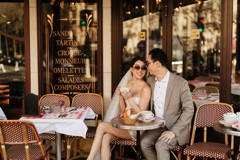 Couples wedding anniversary Photoshoot Paris cafe