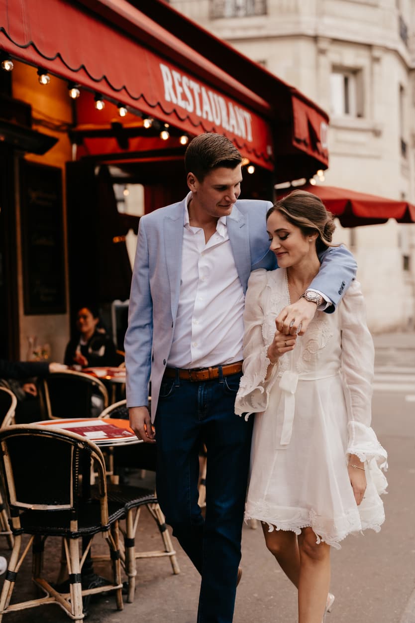 Couples Night engagement Photoshoot in Paris streets cafe