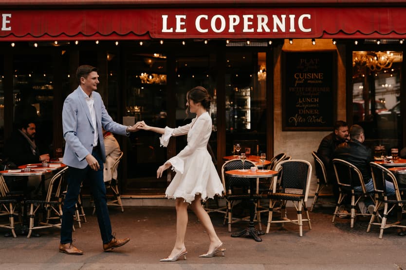 Couples Night engagement Photoshoot in Paris streets cafe