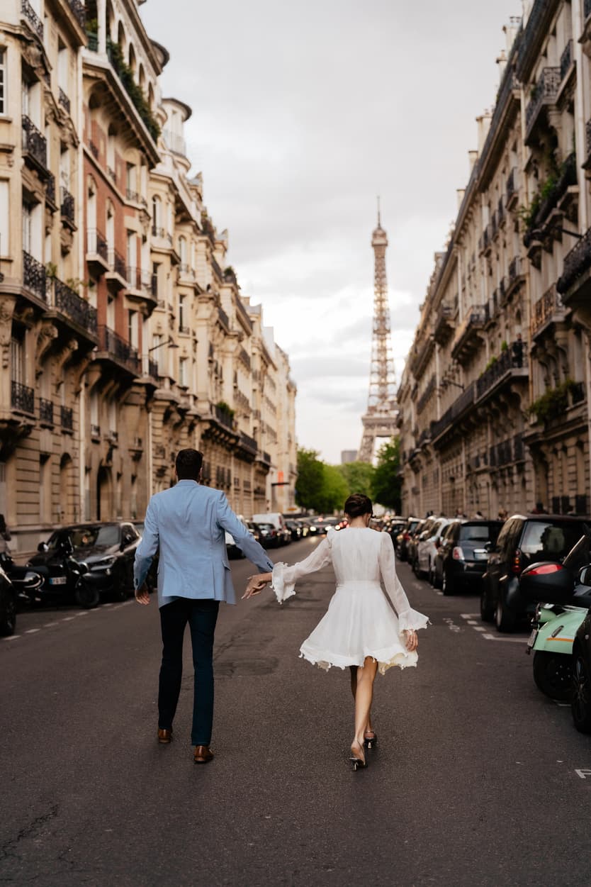 Couples Night engagement Photoshoot in Paris streets Eiffel Tower view