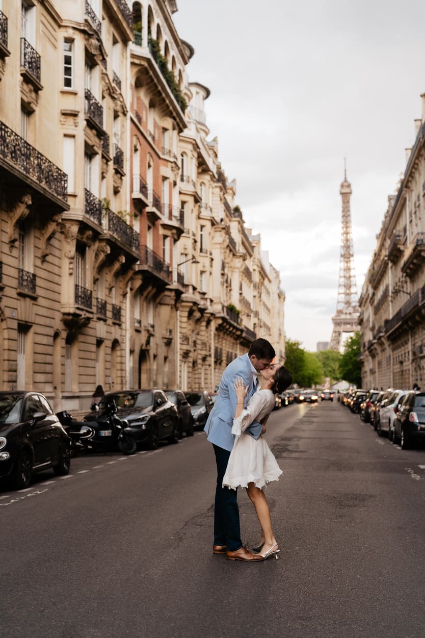 Couples Night engagement Photoshoot in Paris streets Eiffel Tower view
