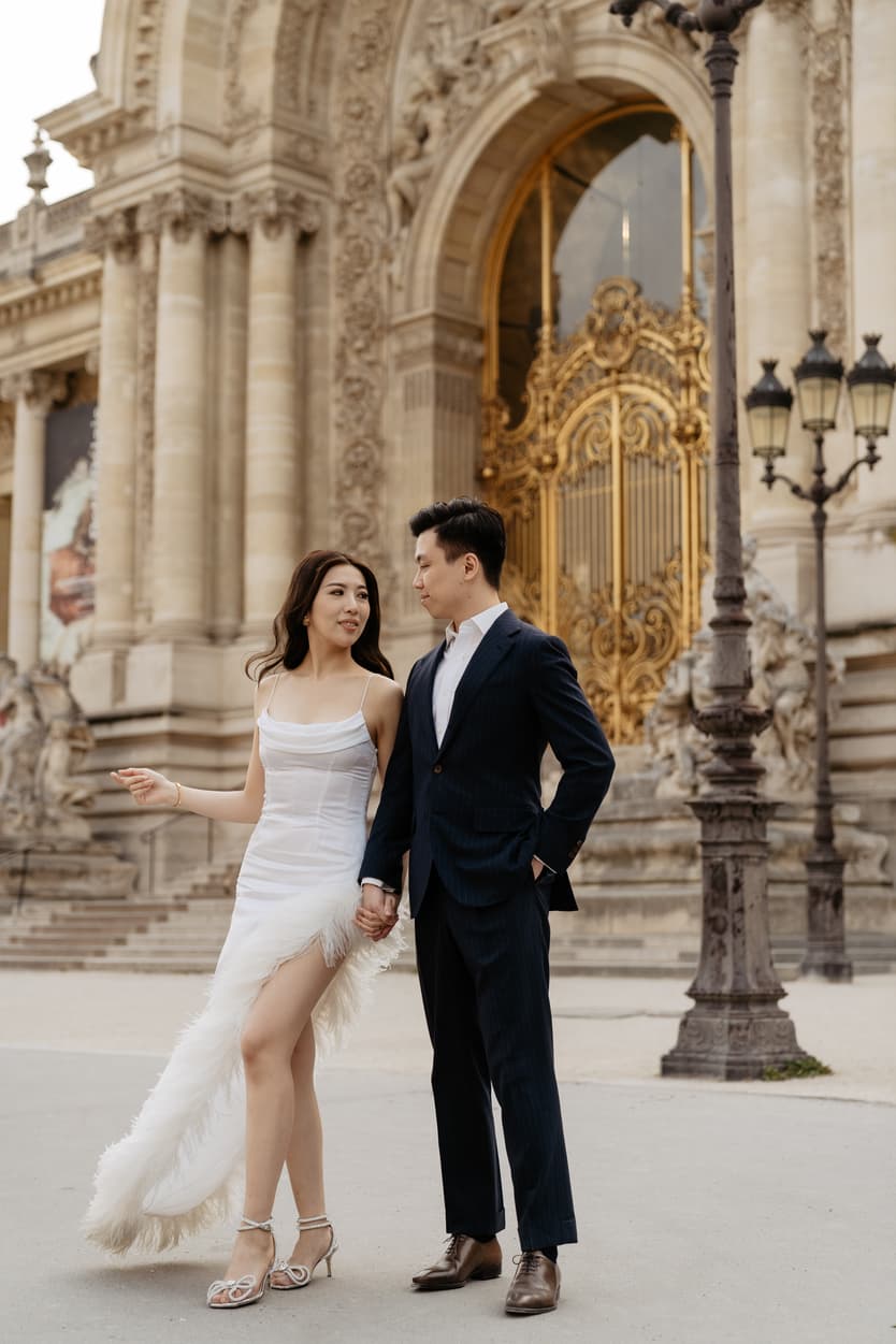 Paris Pre-wedding outfit inspiration fashion forward dress with feathers