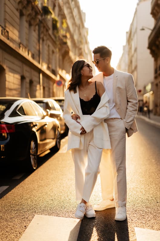 Paris Pre-wedding outfit inspiration bridal suit in white