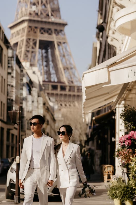 Paris Pre-wedding outfit inspiration bridal suit in white