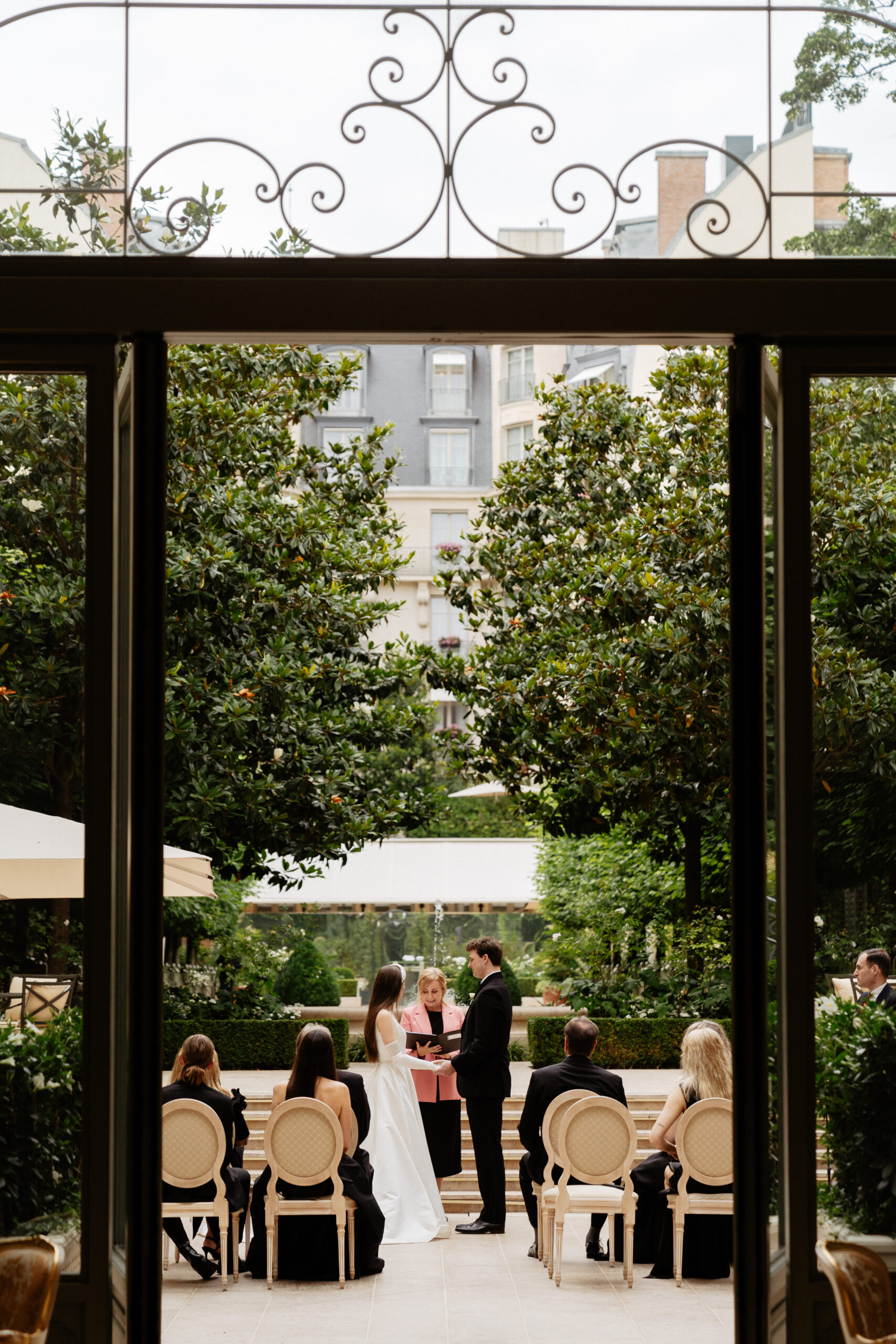Destination wedding elopement at the luxurious Ritz Paris garden ceremony 
