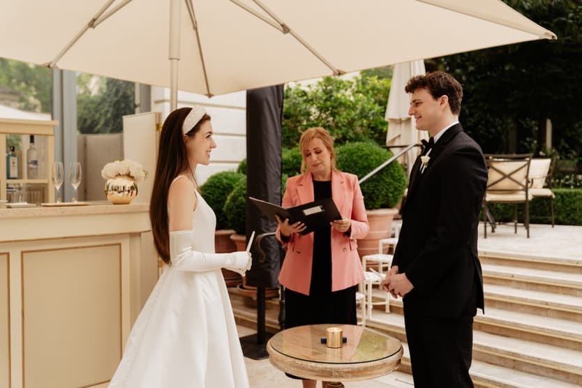 Destination wedding elopement at the luxurious Ritz Paris garden ceremony candle ritual