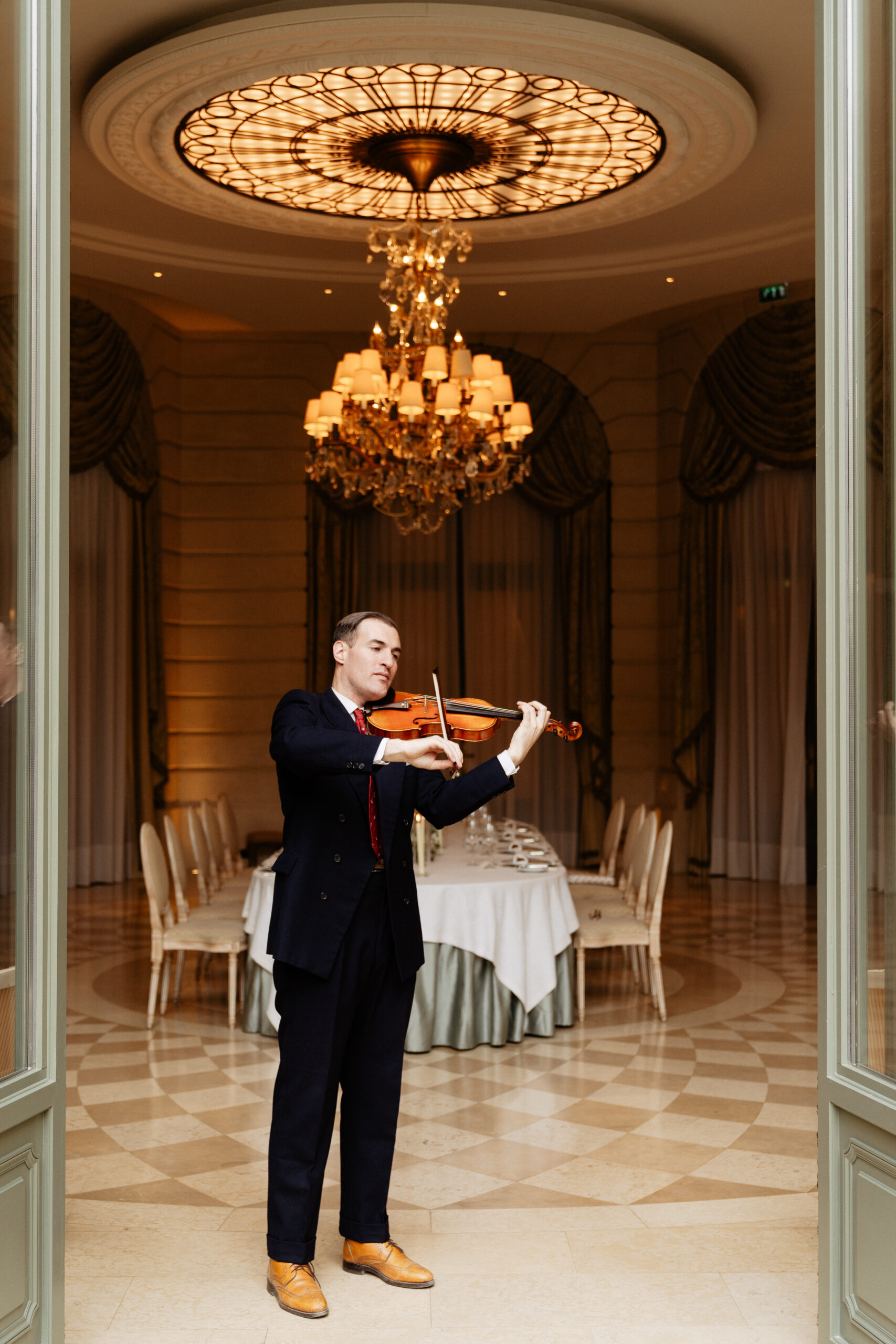 Destination wedding elopement at the luxurious Ritz Paris violinist 
