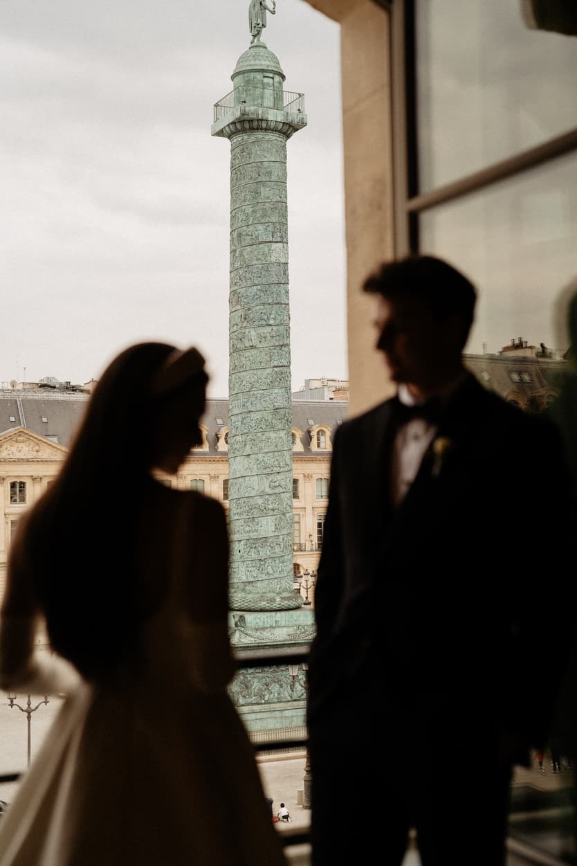 Destination wedding elopement at the luxurious Ritz Paris couple in Chanel's suite with view on Place Vendome
