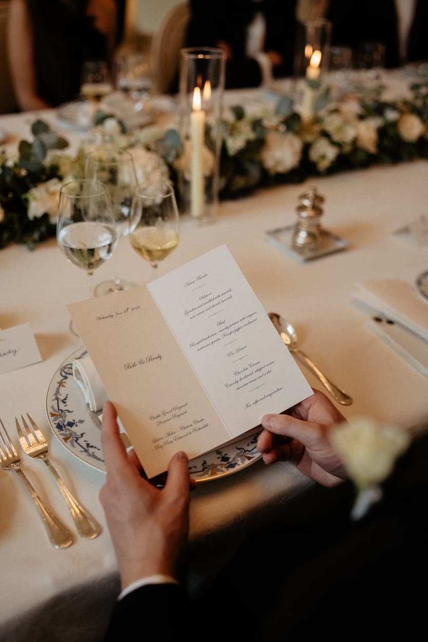 Destination wedding elopement at the luxurious Ritz Paris dinner menu
