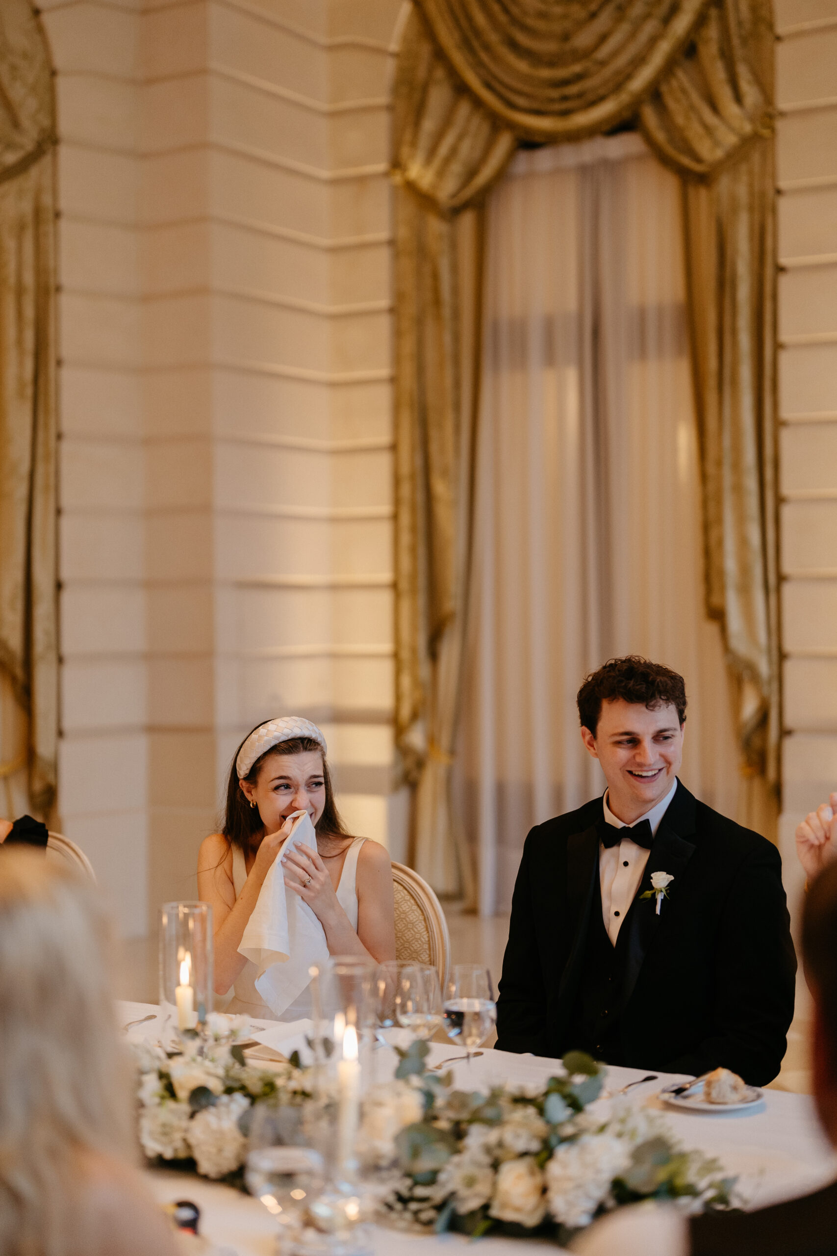 Destination wedding elopement at the luxurious Ritz Paris couple during dinner 