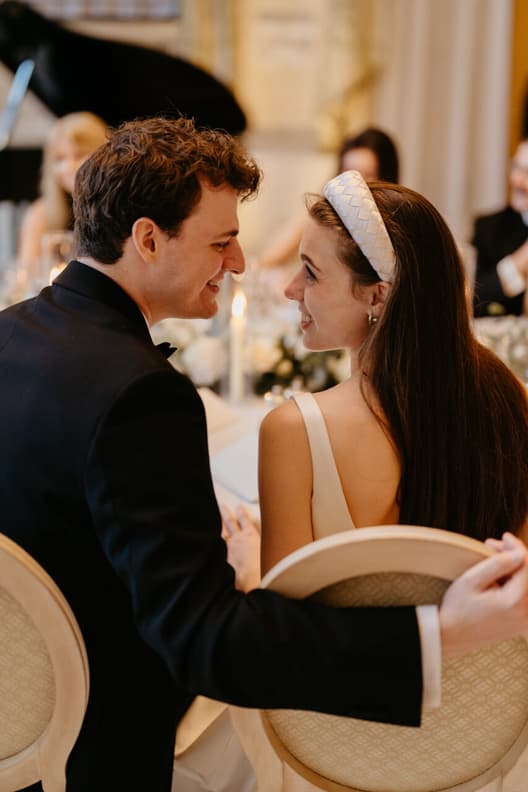 Destination wedding elopement at the luxurious Ritz Paris couple during dinner