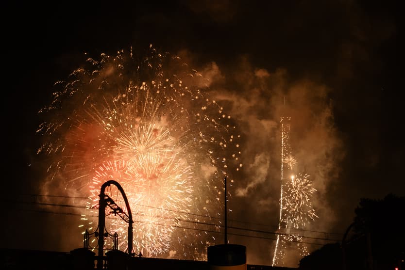 Fireworks of the French national day over the Seine at the end of the welcome dinner