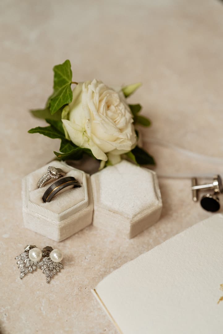 Destination elopement wedding Paris preparations Hotel du Louvre detail rings 