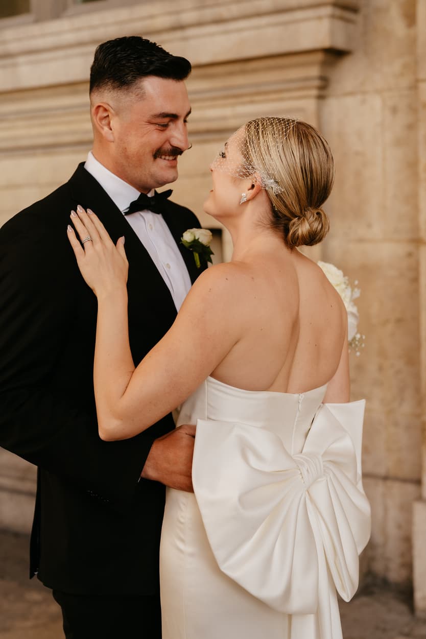 Destination elopement wedding Paris first look Louvre