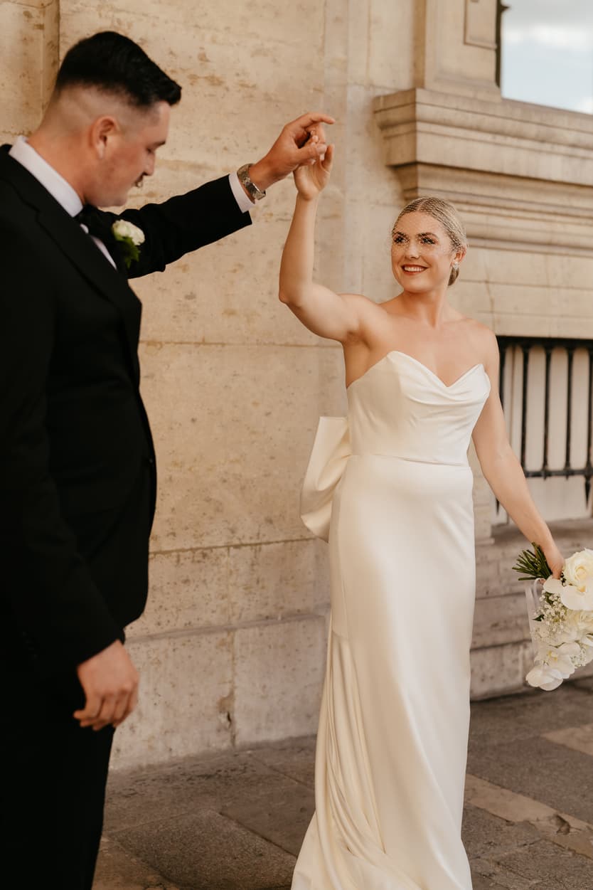 Destination elopement wedding Paris first look Louvre