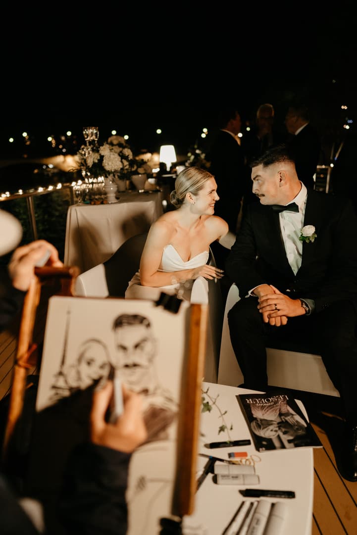 Destination elopement wedding Paris yacht couple's portrait on canvas