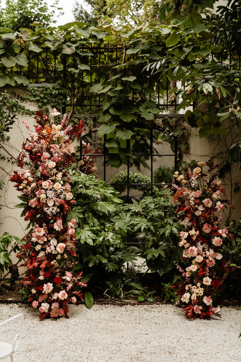 Destination elopement wedding Hotel Particulier Montmartre, Paris garden ceremony flowers