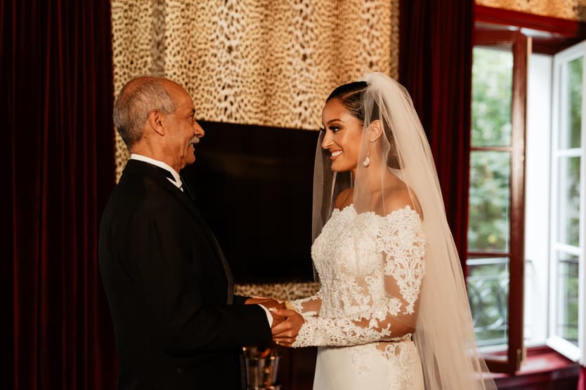 Destination elopement wedding Hotel Particulier Montmartre, Paris preparations bride with her dad 