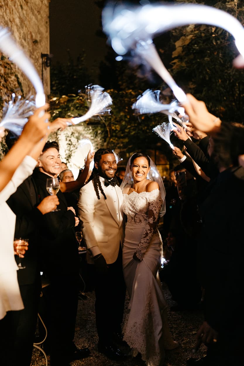 Destination elopement wedding Hotel Particulier Montmartre, Paris couple walking through shimmering aisle