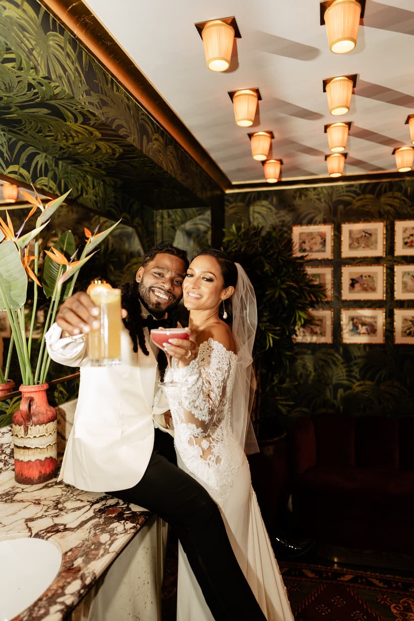 Destination elopement wedding Hotel Particulier Montmartre, Paris couple's editorial photo in the bathroom  
