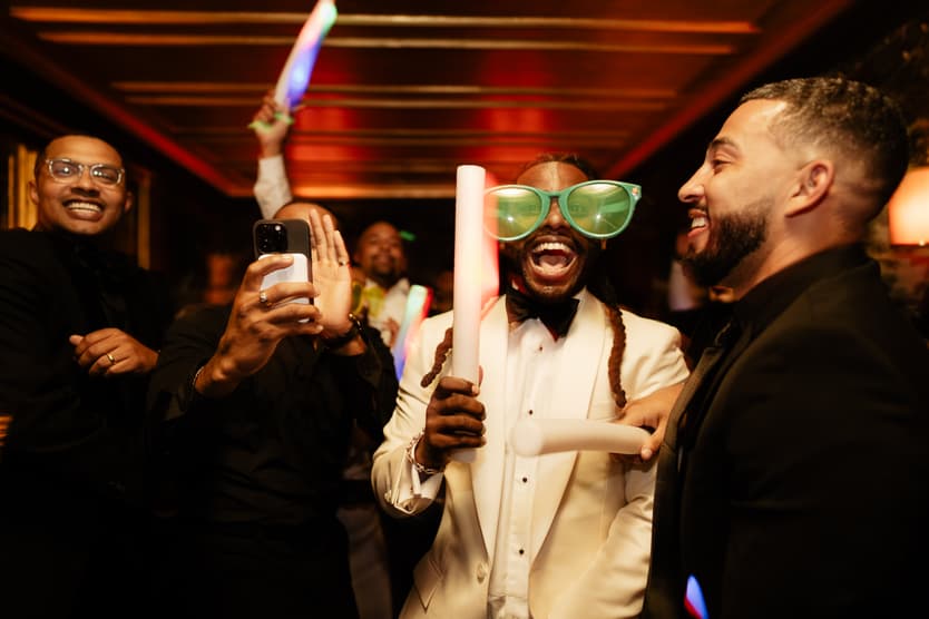 Destination elopement wedding Hotel Particulier Montmartre, Paris couple and guests dancing