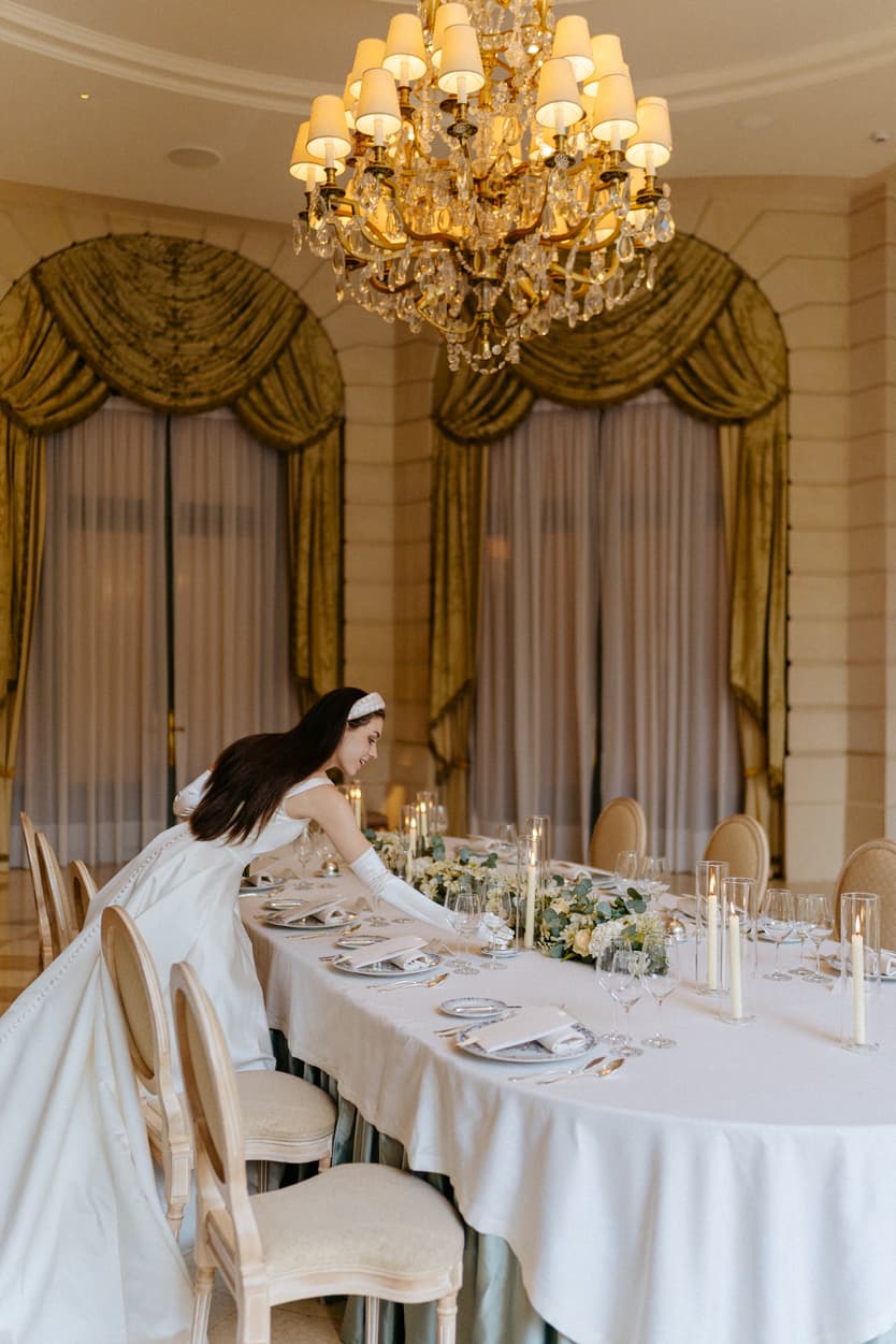 Destination wedding elopement at the luxurious Ritz Paris bride with dinner decoration
