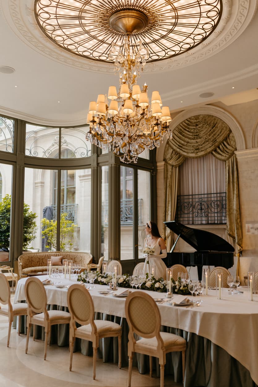 Destination wedding elopement at the luxurious Ritz Paris bride with dinner decoration