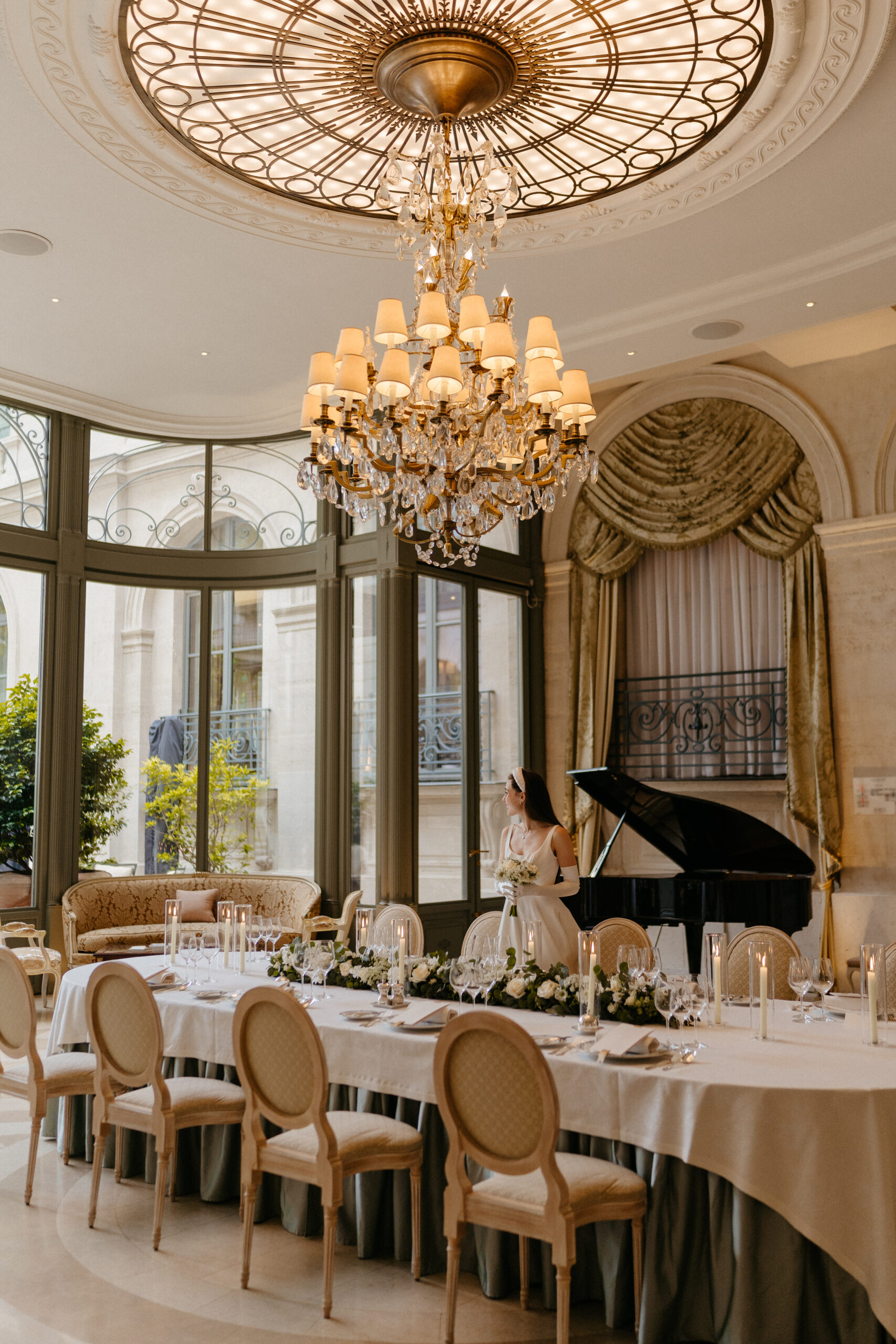 Destination wedding elopement at the luxurious Ritz Paris bride with dinner decoration