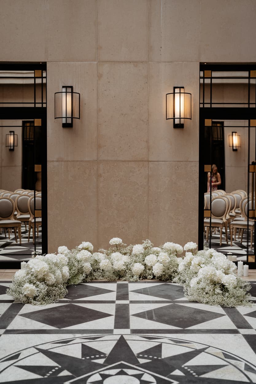 Wedding ceremony at Four Seasons hotel George V Paris with white flower decoration