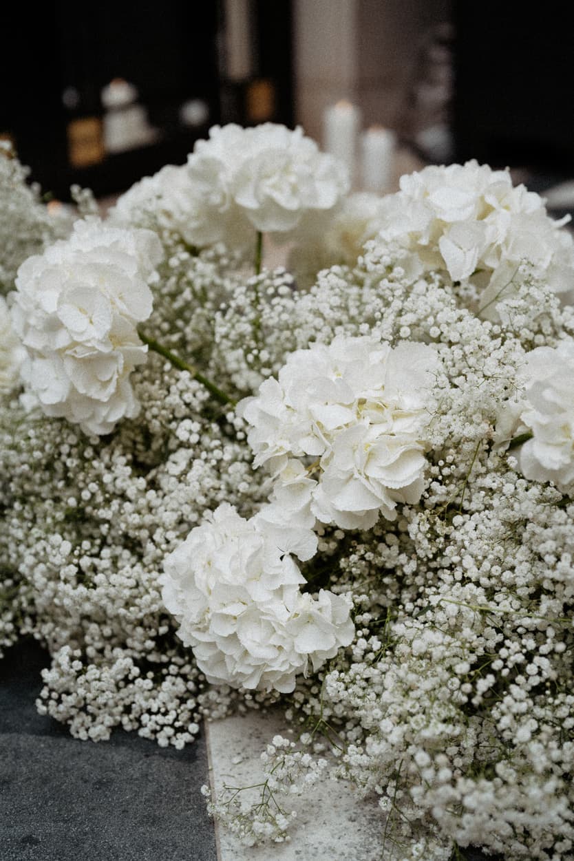 Wedding ceremony at Four Seasons hotel George V Paris with white flower decoration