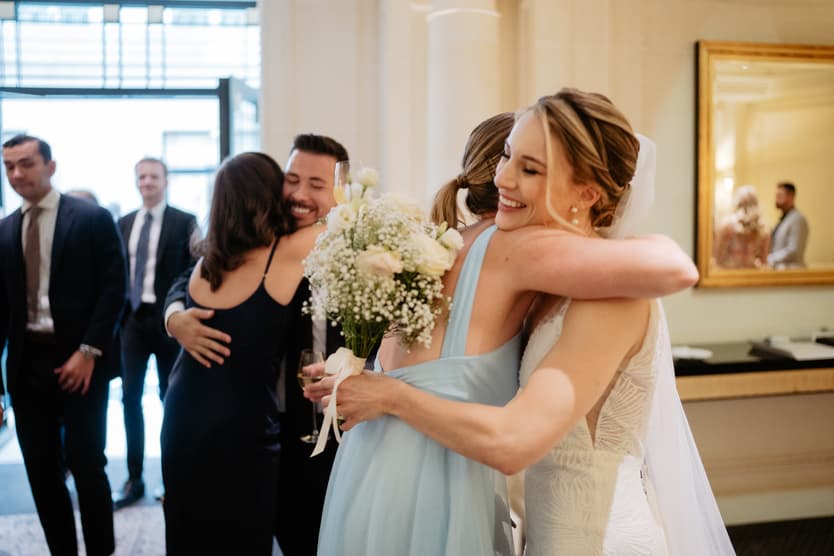 happy newlyweds celebrate with family