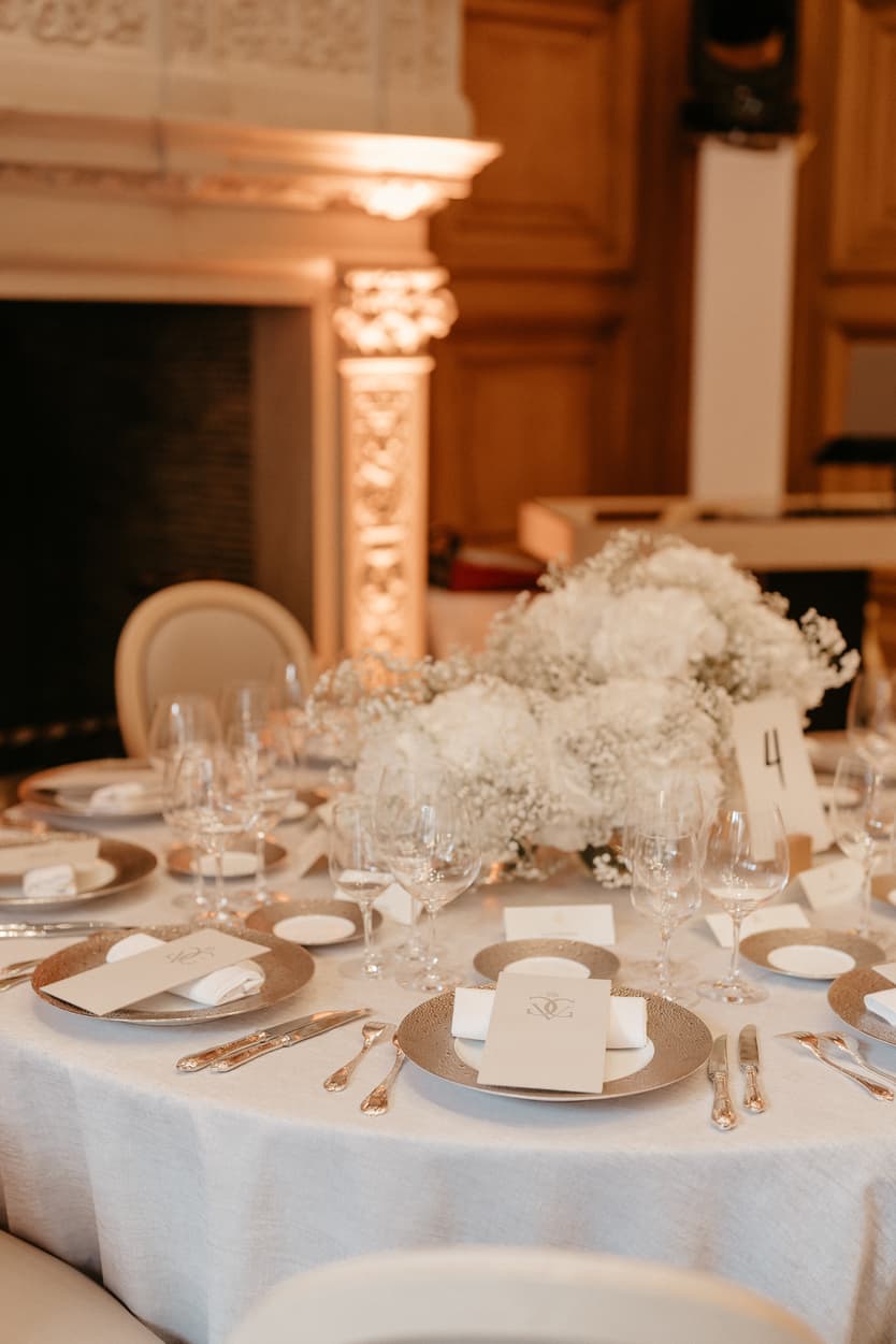 Wedding Dinner table decoration at Salon Louis III, Four Seasons Paris