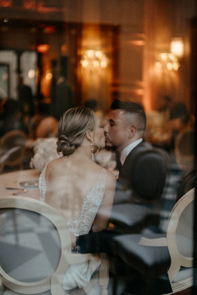 romantic moment of groom and bride
