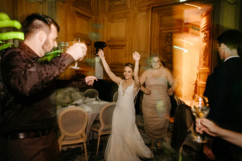 Bride having fun at wedding dance party
