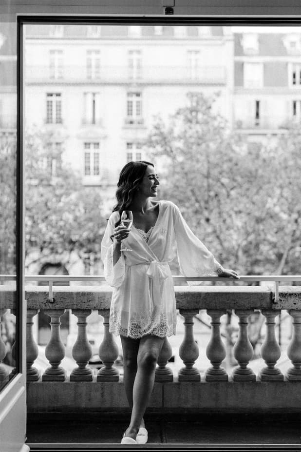 Bride getting ready in Peninsula paris wedding rooftop photographer
