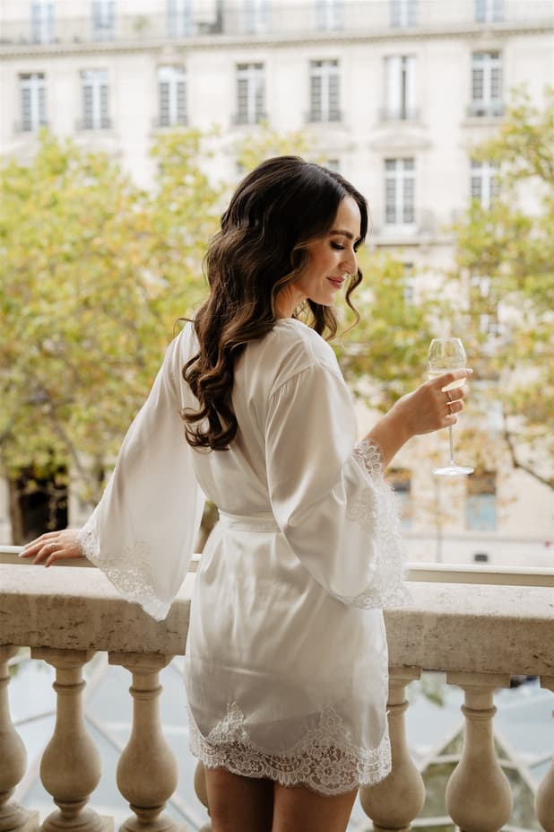 Bride getting ready in Peninsula paris wedding rooftop photographer