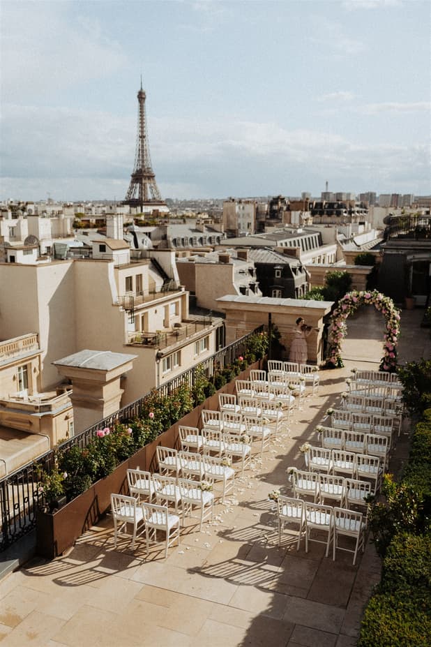 Paris Private Rooftop Wedding Ceremony at Peninsula Hotel with Eiffel Tower view