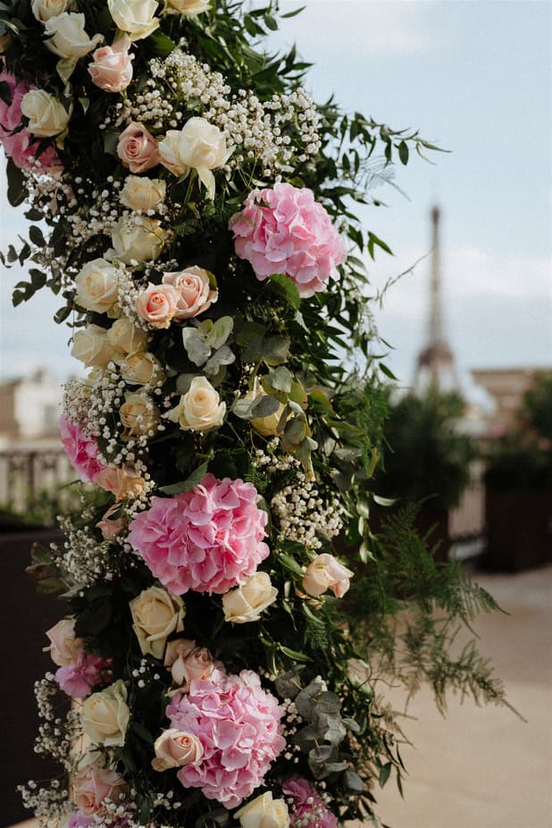Decoration at Paris Private Rooftop Wedding Ceremony at Peninsula Hotel with Eiffel Tower view