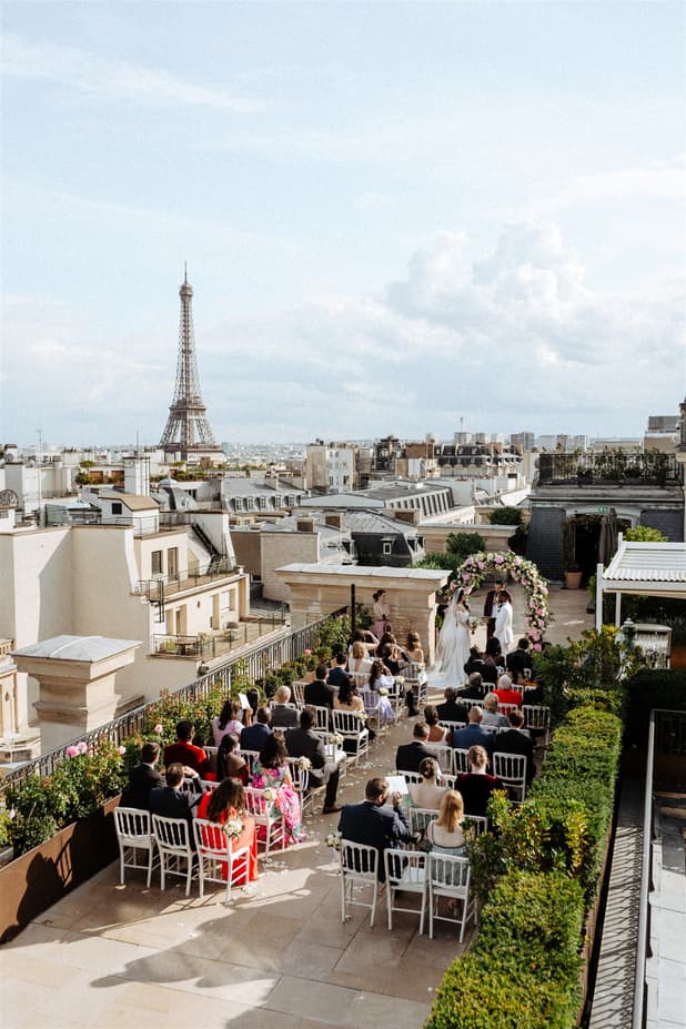 Paris Private Rooftop Wedding Ceremony at Peninsula Hotel with Eiffel Tower view