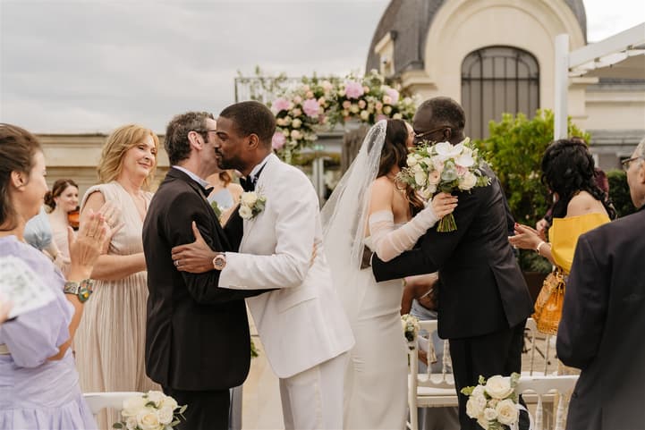 Black Groom and White Bride happily celebrate their wedding