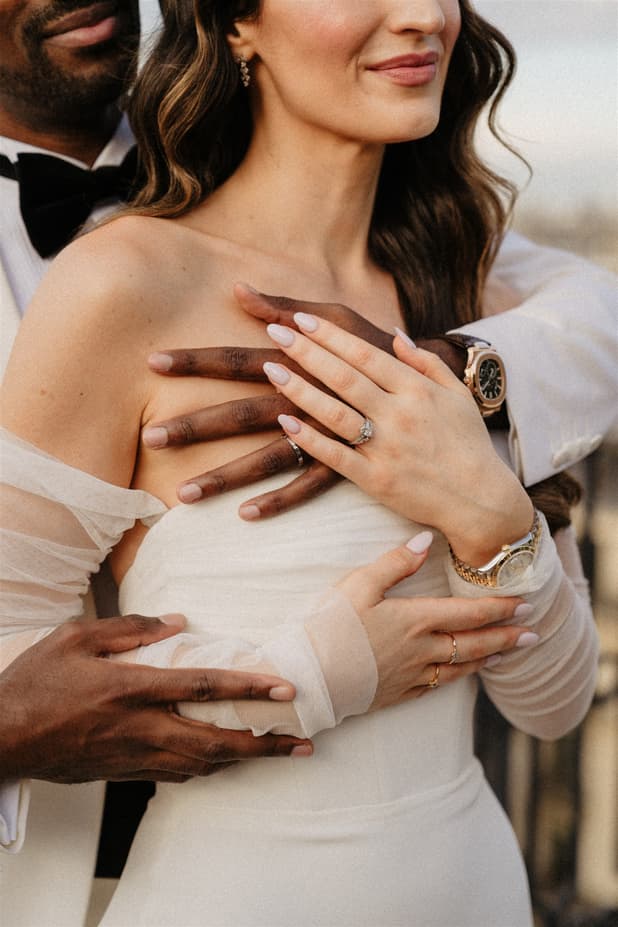Groom and Bride couple photosession in Peninsula Paris wedding photographer