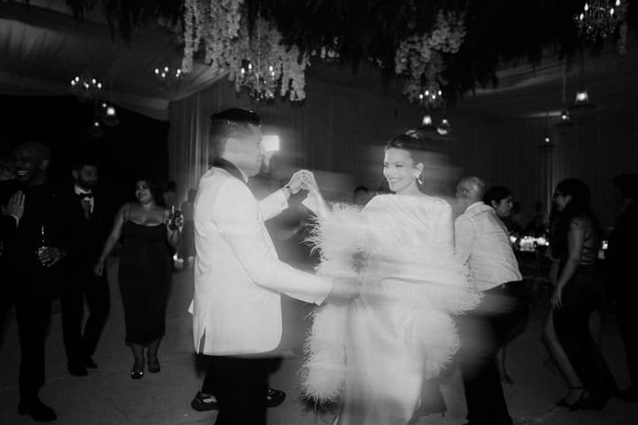 Groom and Bride B&W vintage cinematic dance party session photographer/videographer at Mexico