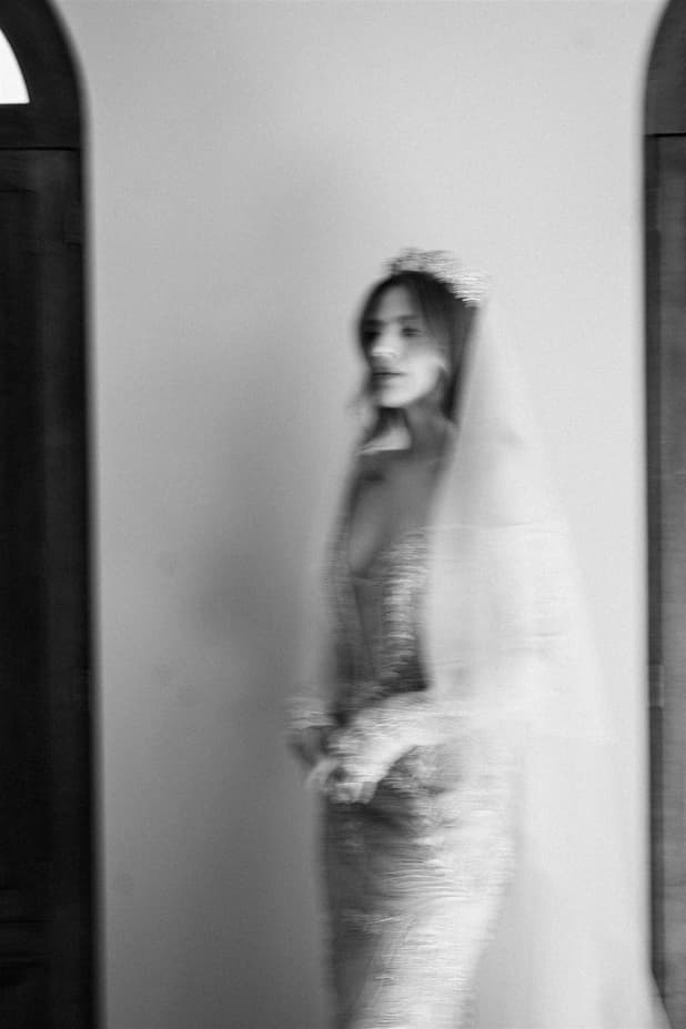 Untraditional elegance royal bride in her own deisgn unique beige wedding gown
