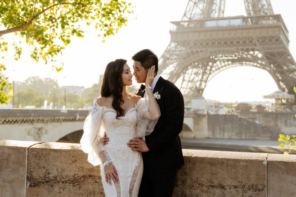 bride wearing Galia Lahav for her wedding in Paris at Place Vendome