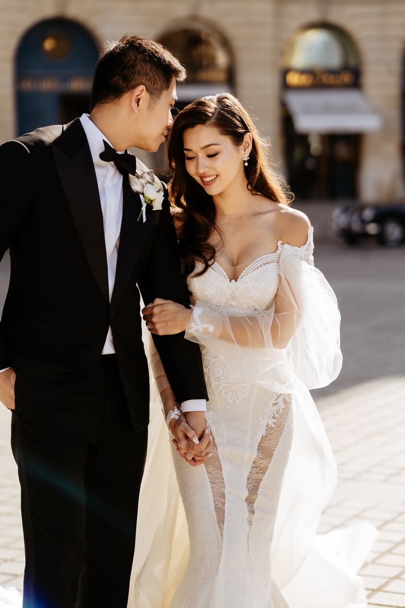 bride wearing Galia Lahav for her wedding in Paris at Place Vendome