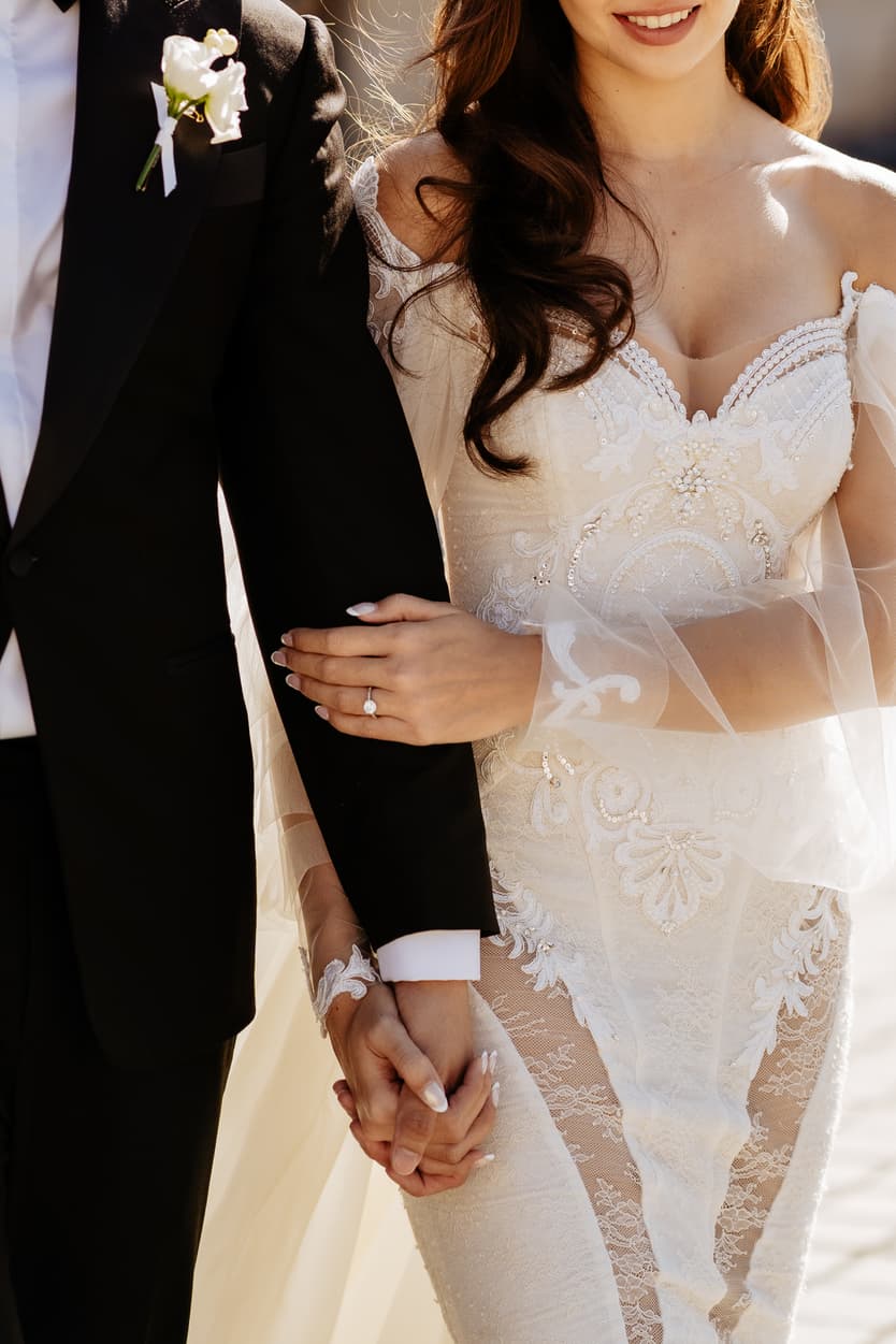 bride wearing Galia Lahav for her wedding in Paris at Place Vendome