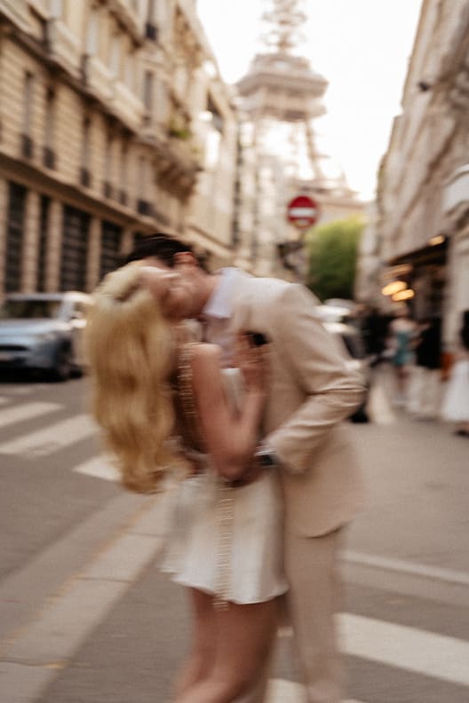 Paris engagement couple photos blurry